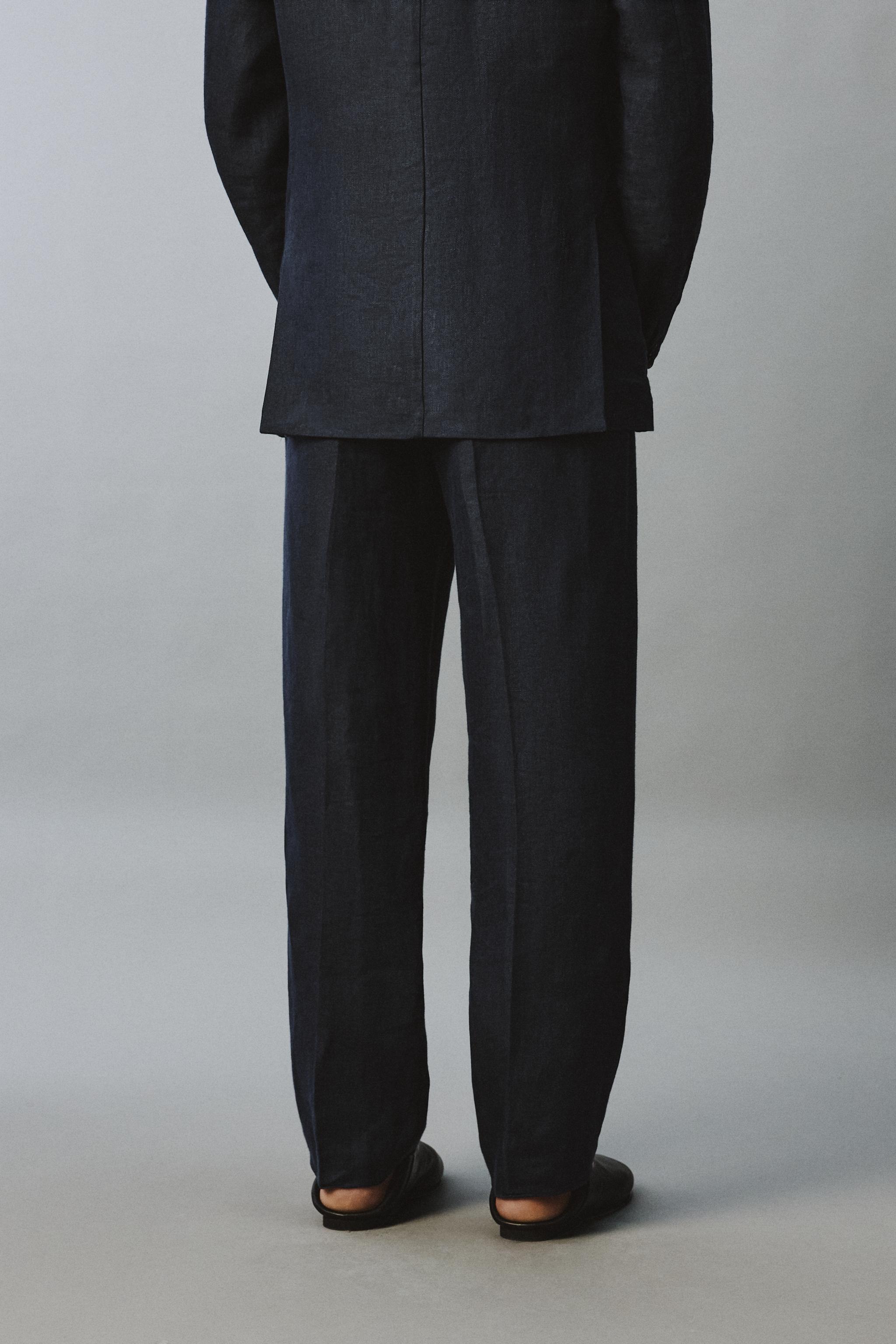 100% LINEN HERRINGBONE SUIT PANTS